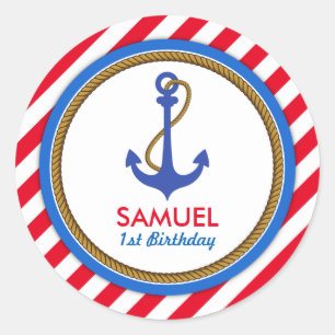 Sticker Rond AHOY ! Baby shower Nautique