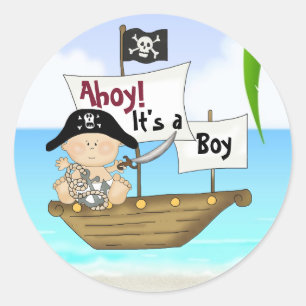 Sticker Rond Ahoy ! C'est un Baby shower de pirate de goy migno