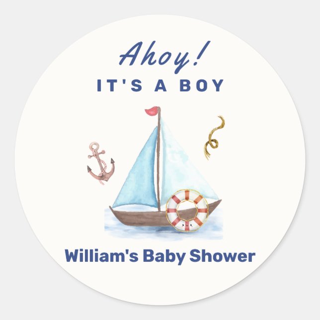 Sticker Rond Ahoy C'est un Baby shower de voilier nautique (Devant)