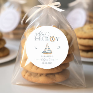 Sticker Rond Ahoy C'est un Baby shower de voilier nautique
