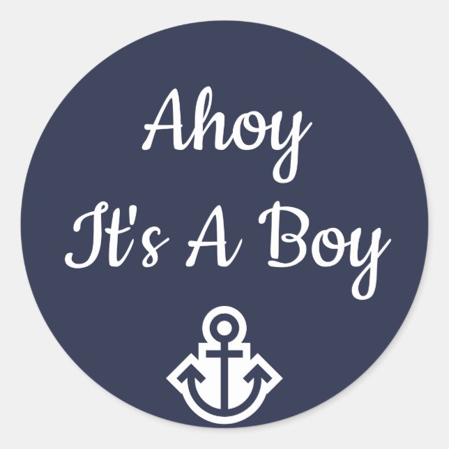 Sticker Rond Ahoy C'est un chevalet d'Ancres pour garçons (Devant)
