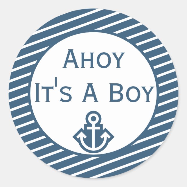 Sticker Rond Ahoy C'est un chevalet de Baby shower garçon (Devant)