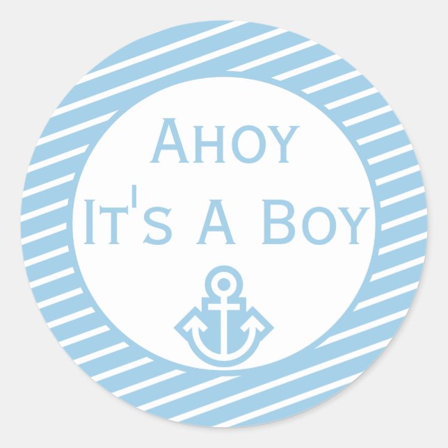 Sticker Rond Ahoy C'est un chevalet de Baby shower garçon (Devant)