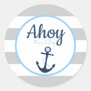 Sticker Rond Ahoy c'est un garçon Ancre nautique Favor Tag Stic