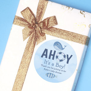 Sticker Rond Ahoy C'est un garçon Baby shower côtier d'animaux