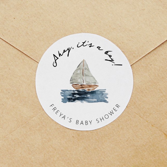 Sticker Rond Ahoy C'Est Un Garçon Baby shower Nautique Voilier (Créateur téléchargé)