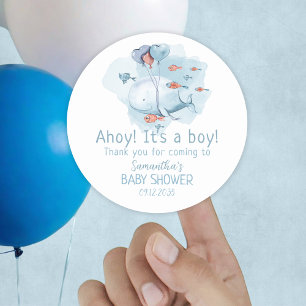 Sticker Rond Ahoy C'est un Merci de Baby shower de baleine
