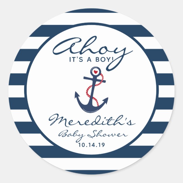 Sticker Rond Ahoy, c'est une Enveloppe Baby shower Nautique Gar (Devant)