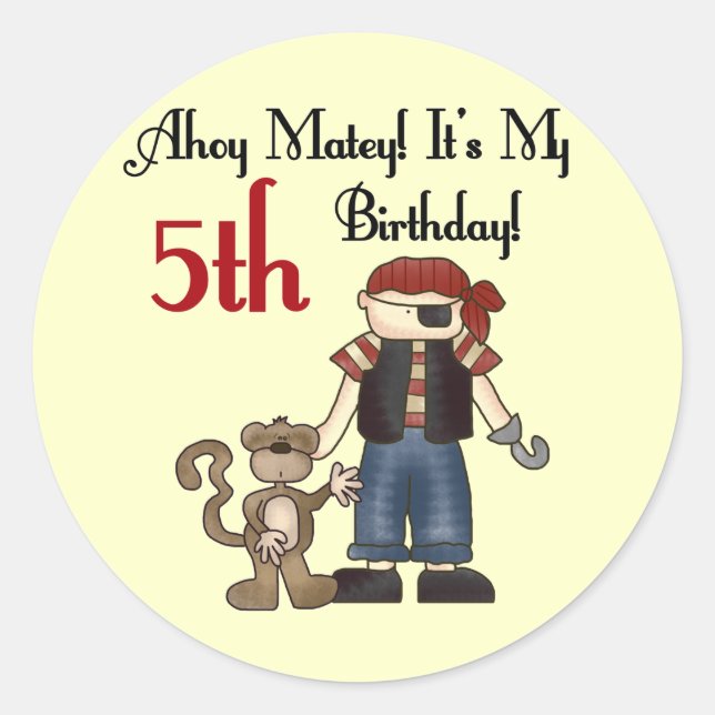 Sticker Rond Ahoy Matey Pirate 5e anniversaire (Devant)