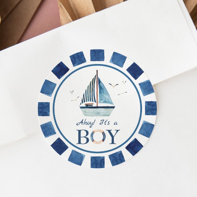 Sticker Rond Ahoy nautique ! C'est un Baby shower Boy Boat (Créateur téléchargé)