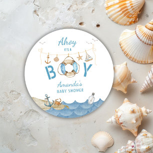 Sticker Rond Ahoy nautique C'est un Baby shower garçon