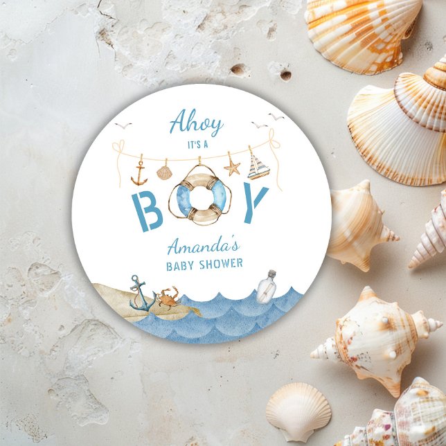 Sticker Rond Ahoy nautique C'est un Baby shower garçon (Créateur téléchargé)