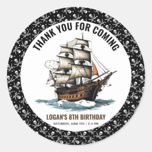 Sticker Rond Ahoy ! Pirate Ship 8e anniversaire