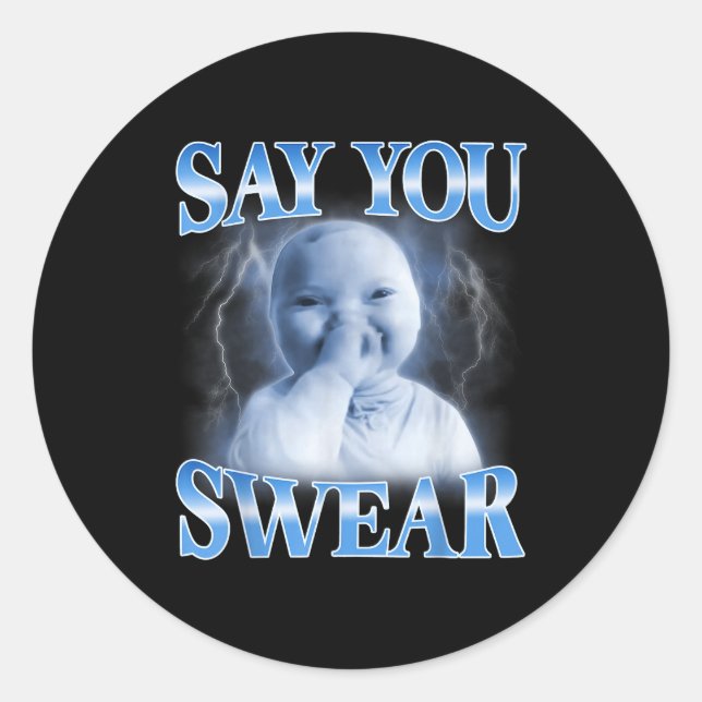 Sticker Rond Ai Baby Funny Laughing Say You Swear Holding Laugh (Devant)