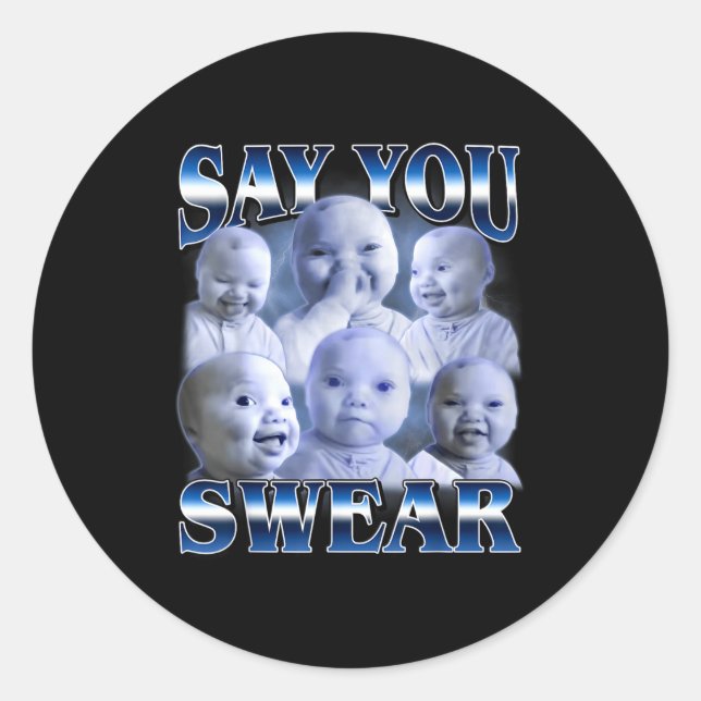 Sticker Rond Ai Baby Funny Laughing Say You Swear Holding Laugh (Devant)