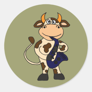Sticker Rond AI - Vache drôle Jouer Dessin Saxophone