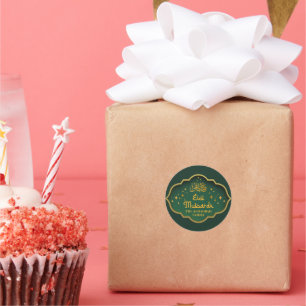 Sticker Rond Aïd islamique vert Moubarak avec nom