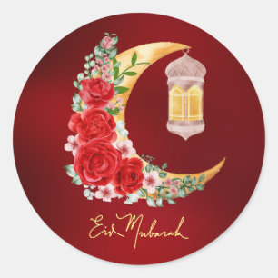 Sticker Rond Aïd Moubarak Croissant rouge Floral Lanterne islam