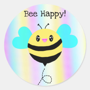 Sticker Rond Aie Du Bonheur ! Cute Kawaii Pastel Arc-en-ciel
