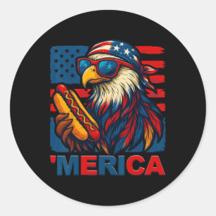 Sticker Rond Aigle américain drôle hot-dog drapeau États-Unis 4