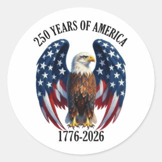 Sticker Rond Aigle Américain Patriotique 250 Ans 1776-2026