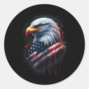 Sticker Rond Aigle chauve Drapeau américain 4 juillet Encre pat
