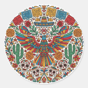 Sticker Rond Aigle et crâne mexicains