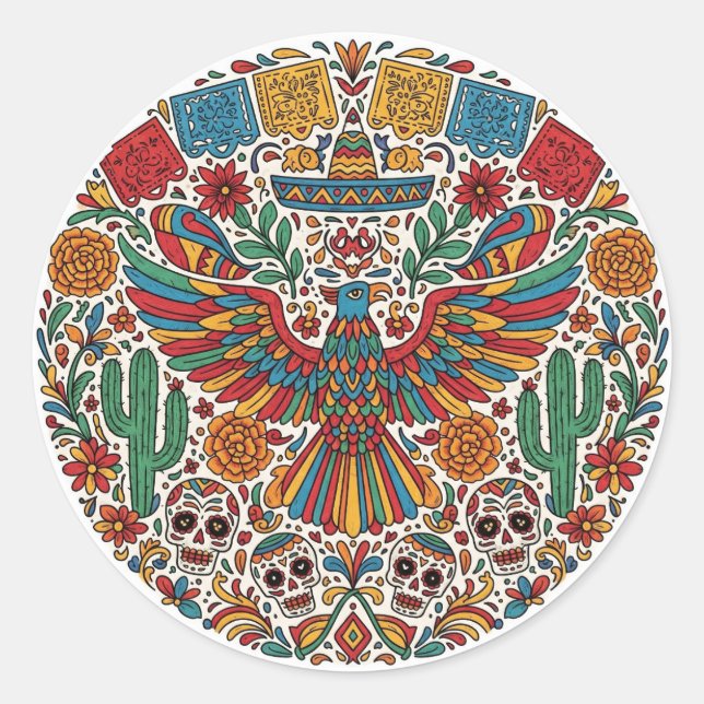 Sticker Rond Aigle et crâne mexicains (Devant)