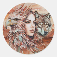 Aigle - Femme - Loup - aquarelle art 1 - Amusants
