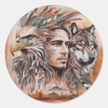 Aigle - Homme - Loup - aquarelle art 1 - Amusants