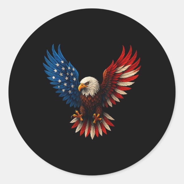 Sticker Rond Aigle Patriotique Eagle, Drapeau Américain 4e Ju (Devant)