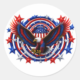 Sticker Rond Aigle Patriotique Explosif – Rouge Blanc & Bleu Gr