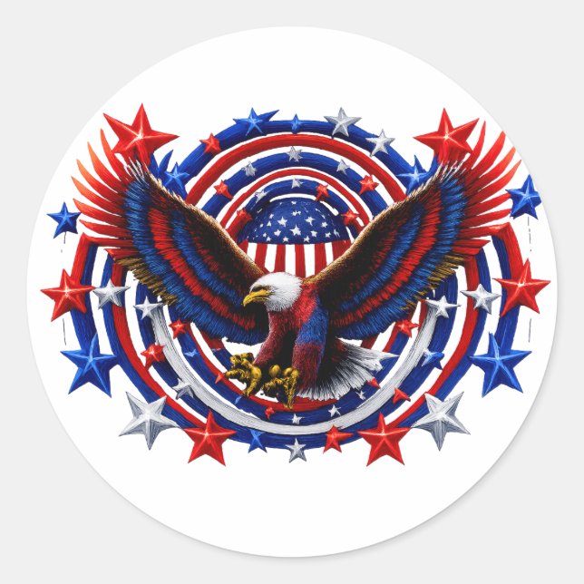 Sticker Rond Aigle Patriotique Explosif – Rouge Blanc & Bleu Gr (Devant)
