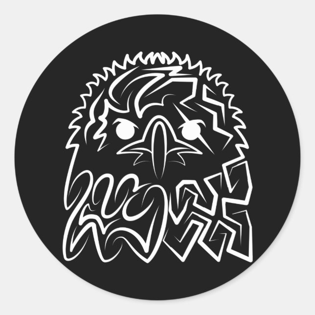 Sticker Rond Aigle tribale noire et blanche (Devant)