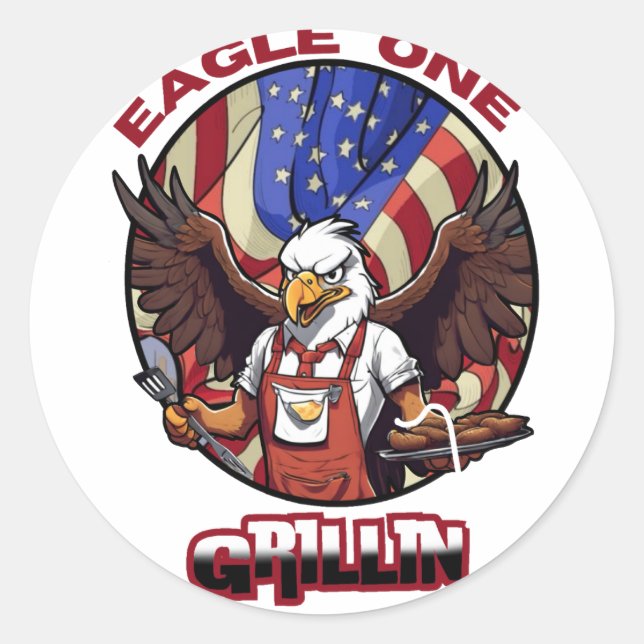 Sticker Rond Aigle une grillade (Devant)
