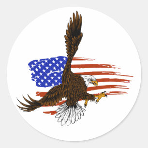 Sticker Rond Aigle vectoriel américain contre drapeau usa