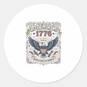 Sticker Rond Aigle Vintage Amérique 1776 Patriotique