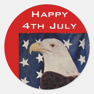 Sticker Rond Aigle vintage sur drapeau américain 4 juillet