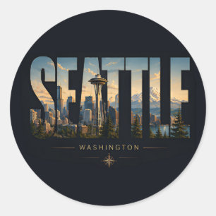 Sticker Rond Aiguille de l'espace de Seattle, Washington, Monta