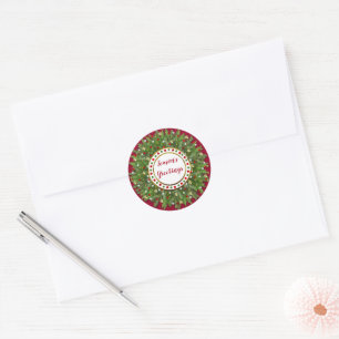 Sticker Rond Aiguille de pin de Noël Wreath décorée