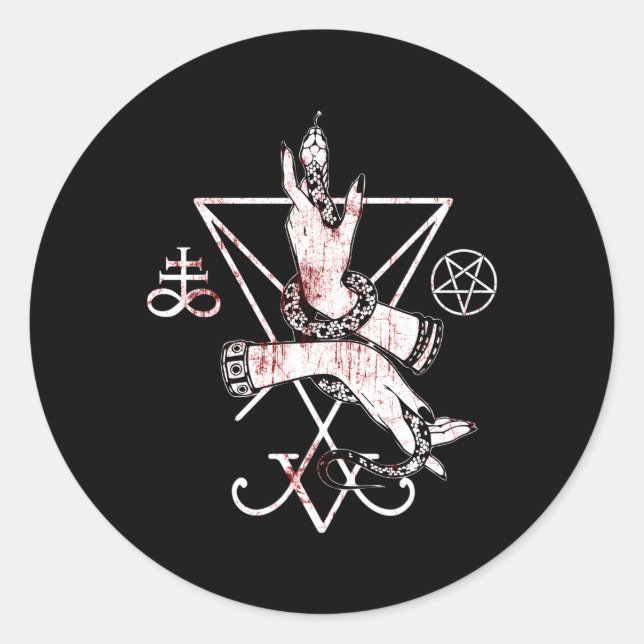 Sticker Rond Aiguille Satanique De Lucifer Avec Pentagram Et Le (Devant)