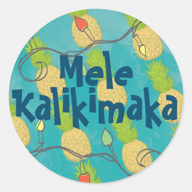 Sticker Rond Aiguille tropicale hawaïenne Lumières de Noël (Devant)