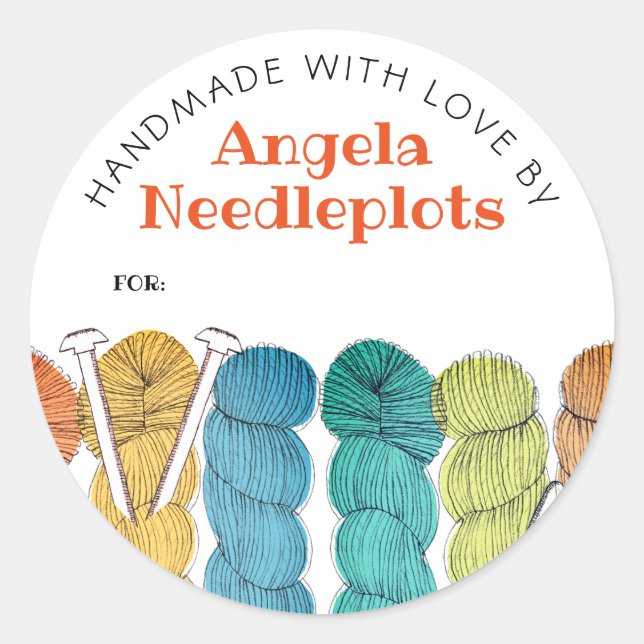 Sticker Rond Aiguilles de tricot en fil tordu faites à la main  (Devant)