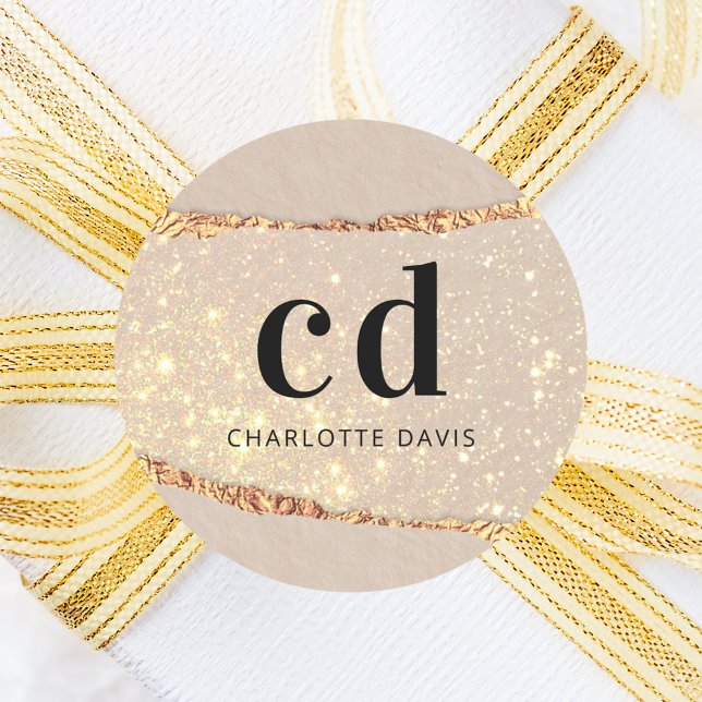 Sticker Rond Aiguilles en marbre beige initiales en marbre (Créateur téléchargé)