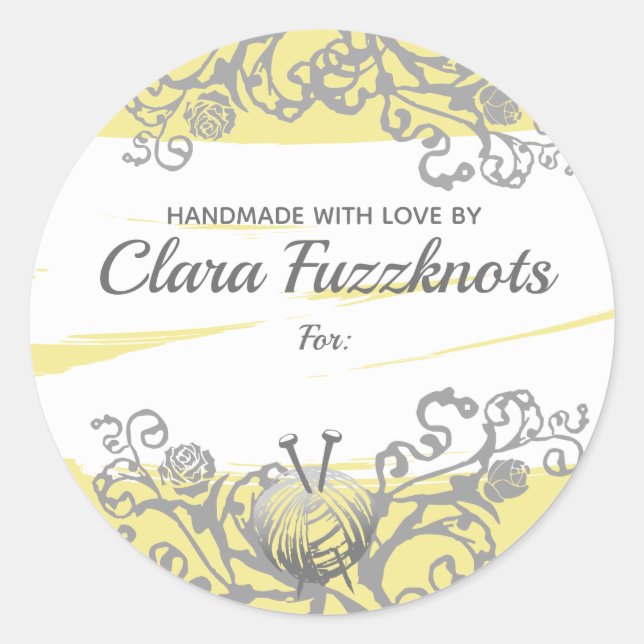 Sticker Rond Aiguilles en tricot de fils faites à la main avec  (Devant)