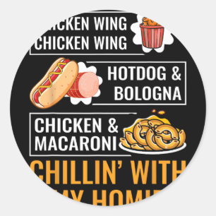 Sticker Rond Aile de poulet cuite Aile de poulet Hotdog Bologna