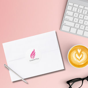 Sticker Rond Aile rose mignonne aviation féminine simple