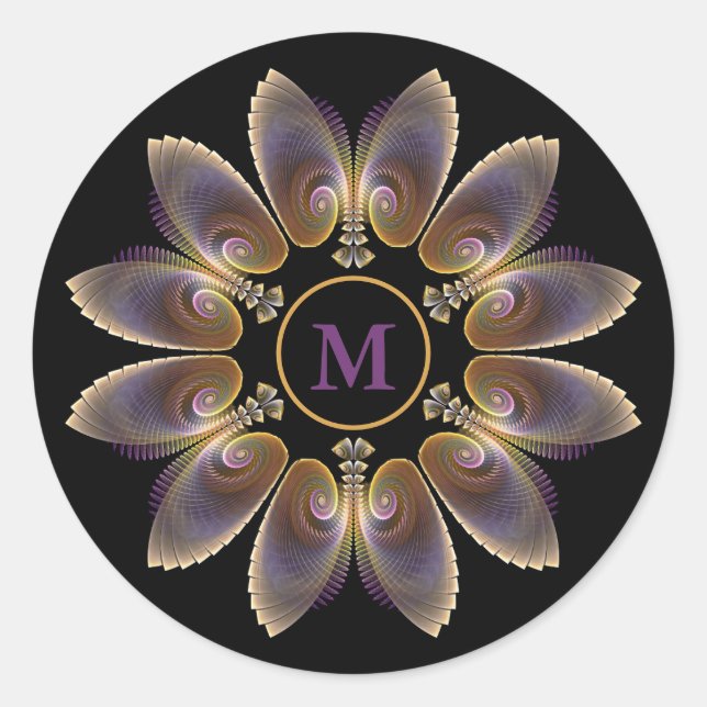 Sticker Rond Ailes d'ange abstraites Mandala Fractale Monogramm (Devant)