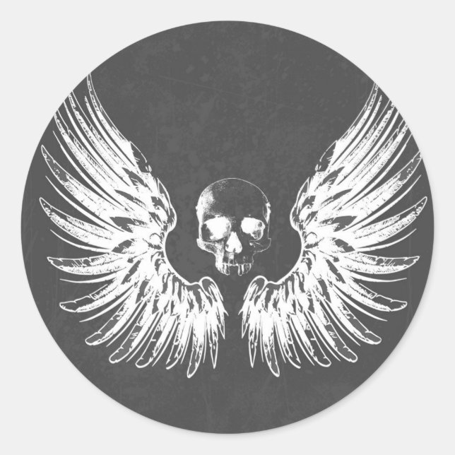 Sticker Rond Ailes d'ange de roche grises et blanches Crâne (Devant)