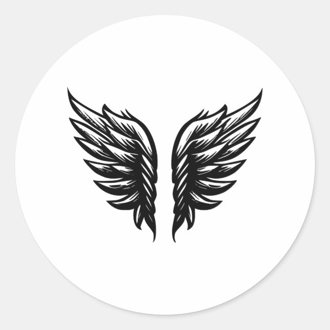 Sticker Rond Ailes d'ange simples | Élégance en noir et blanc (Devant)